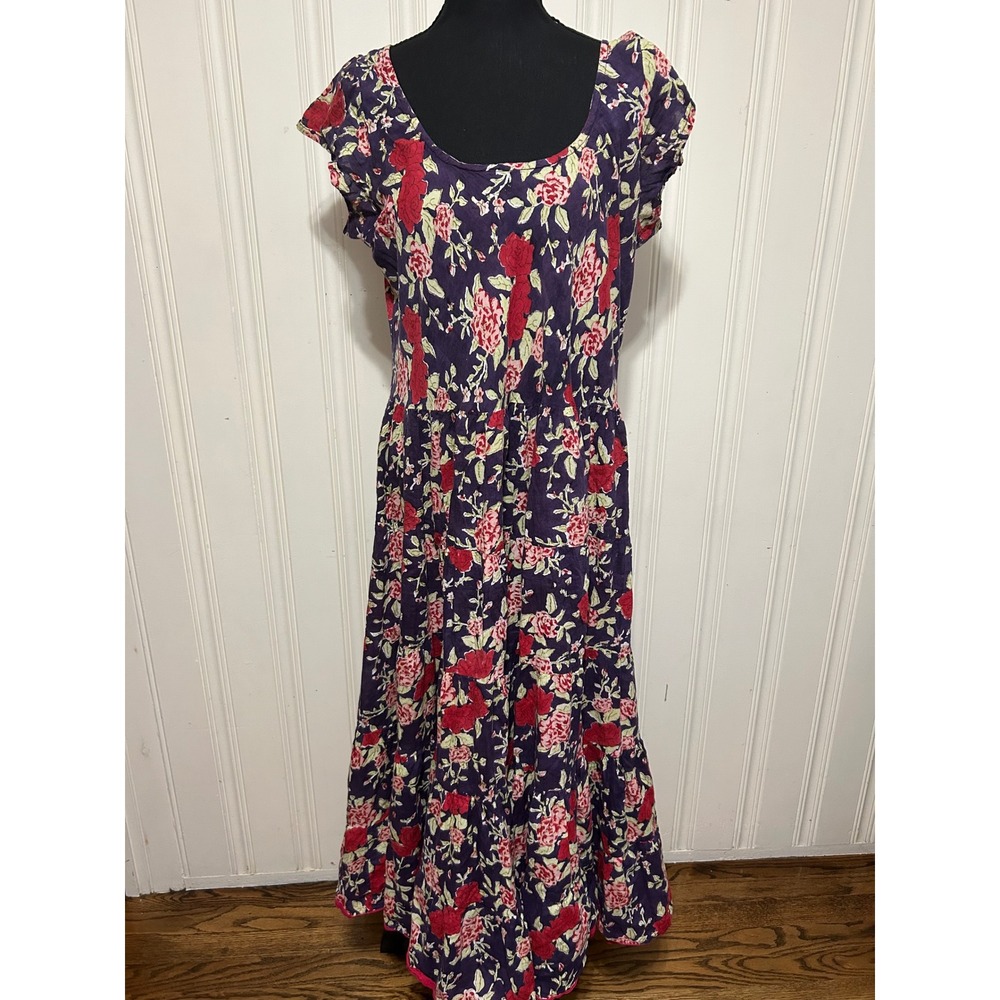 Nila Rubia XL Floral Cotton Tiered Maxi Amber Dress Purple Boho Cottagecore